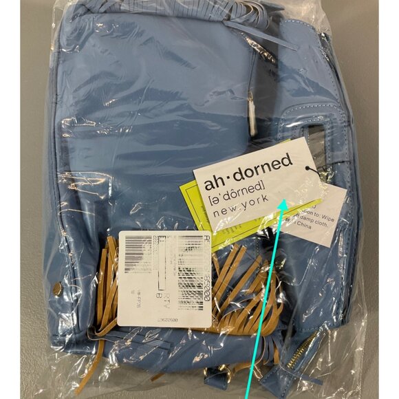 ah·dorned Denim Blue Faux Leather Fringe Handbag with Removable Straps - Picture 4 of 8